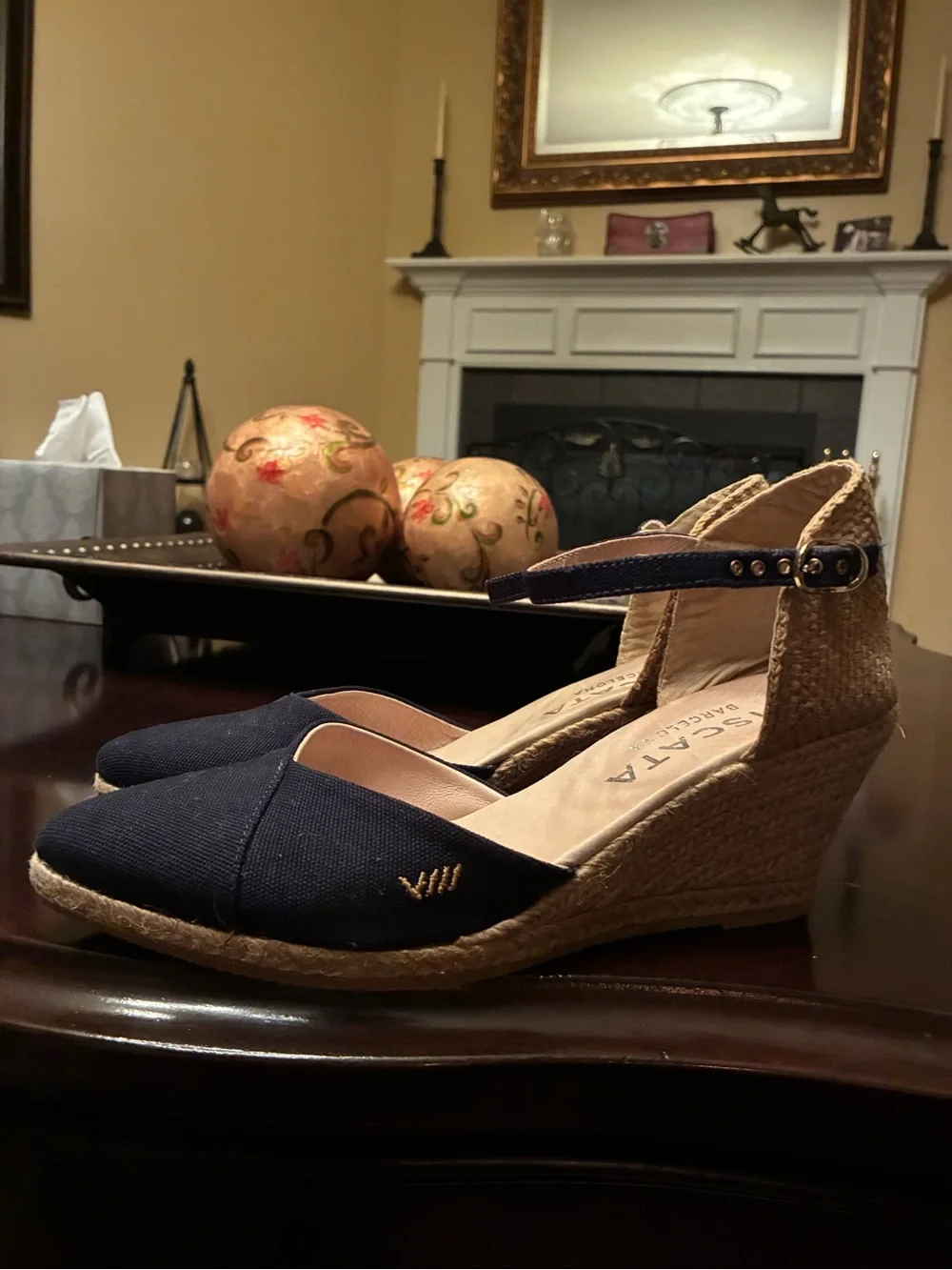 Ankle-Strap Wedge Espadrilles in Navy
